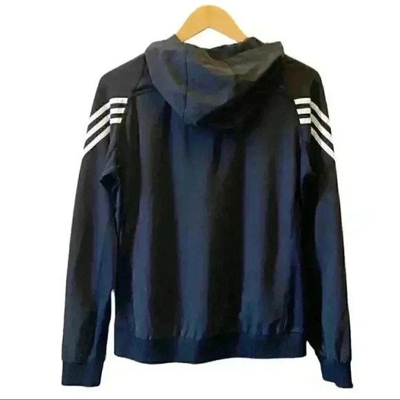 Adidas  Windbreaker Running Jacket Gym Active Hood 1/4 Zip Black White Small - Picture 2 of 16